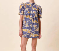 Cleobella Nadia Mini Dress in blue costello - women's dress - detail view