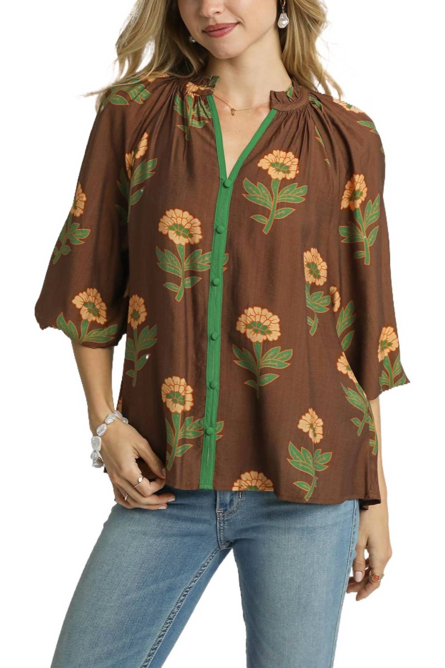 Umgee - Landry Floral Print Button Front Blouse