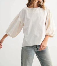 Joh Jerra Striped Woven Cotton Poplin Top in khaki - women's blouse - view 4