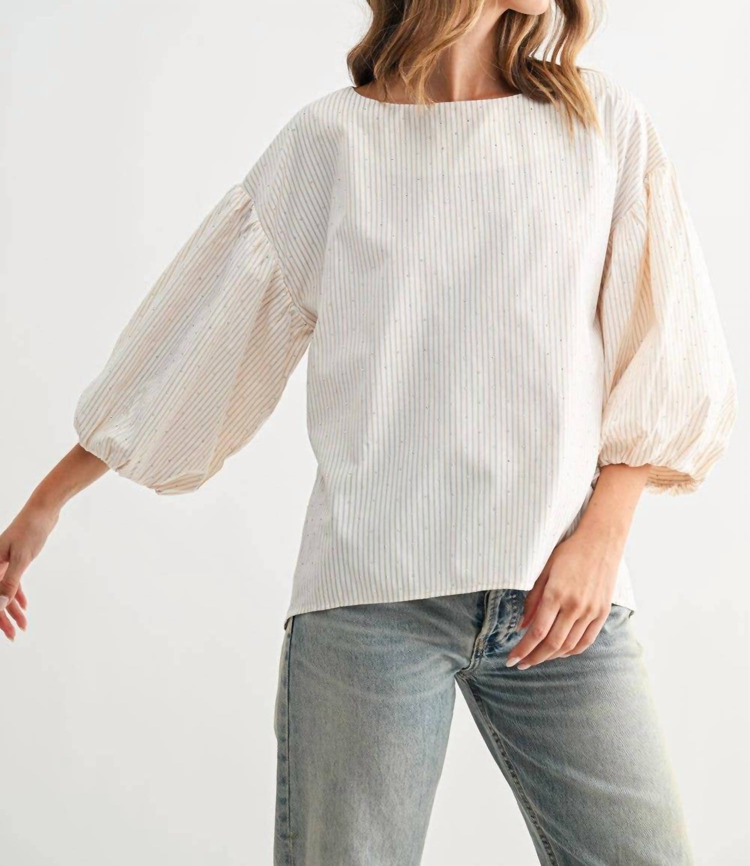 Joh Jerra Striped Woven Cotton Poplin Top in khaki - women's blouse - view 4