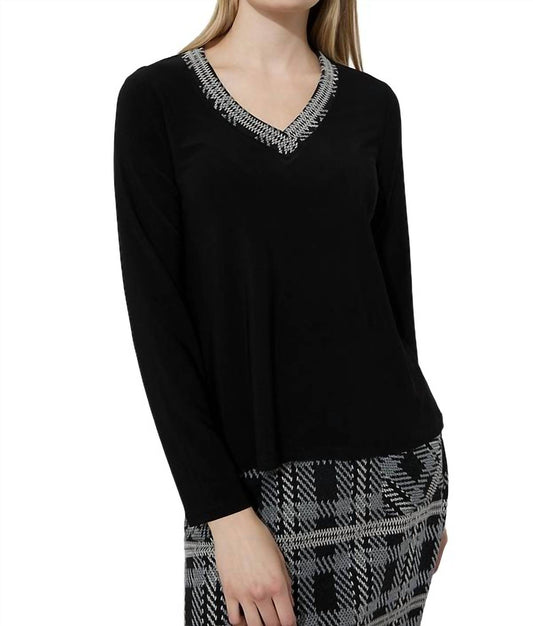 TWEED TRIM LONG SLEEVE TOP