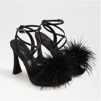 Sam Edelman - Women's Layton Ankle Strap Spool Heeled Feather Detailed Sandals