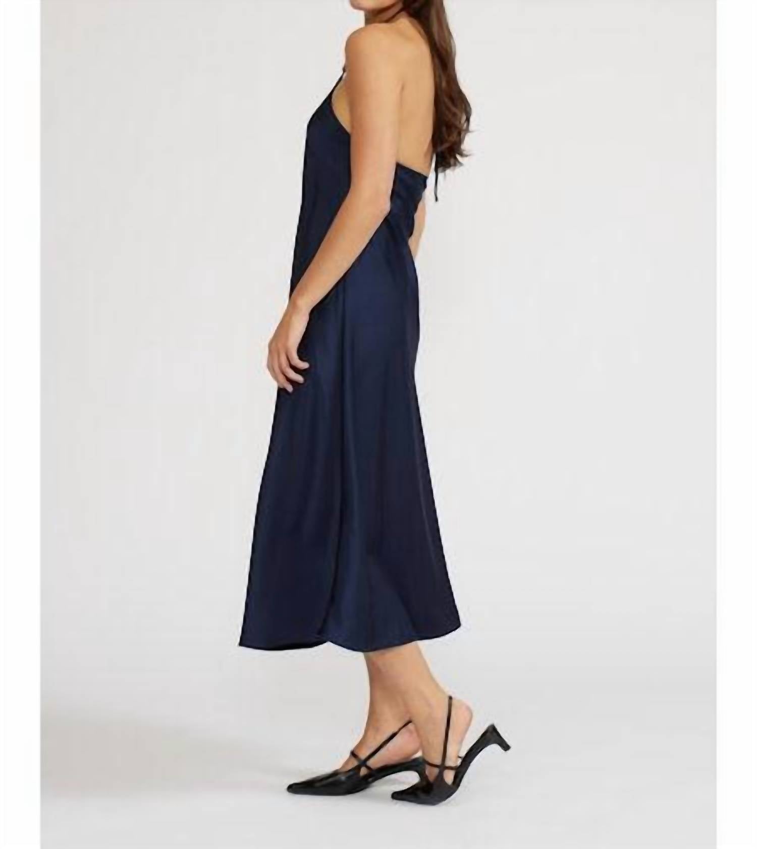 LUCY PARIS Peggy Halter Neck Dress in blue - women's dress - detail view