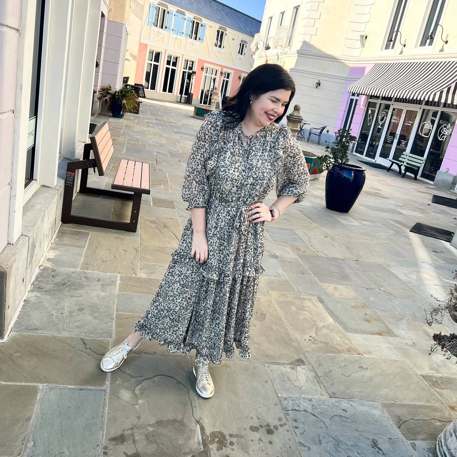 &Merci - 3/4 Sleeve Midi Leopard Dress