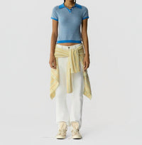 Guest In Residence Pique Shrunken Polo in residence pique shrunken polo in sail combo - women's blouse - detail view