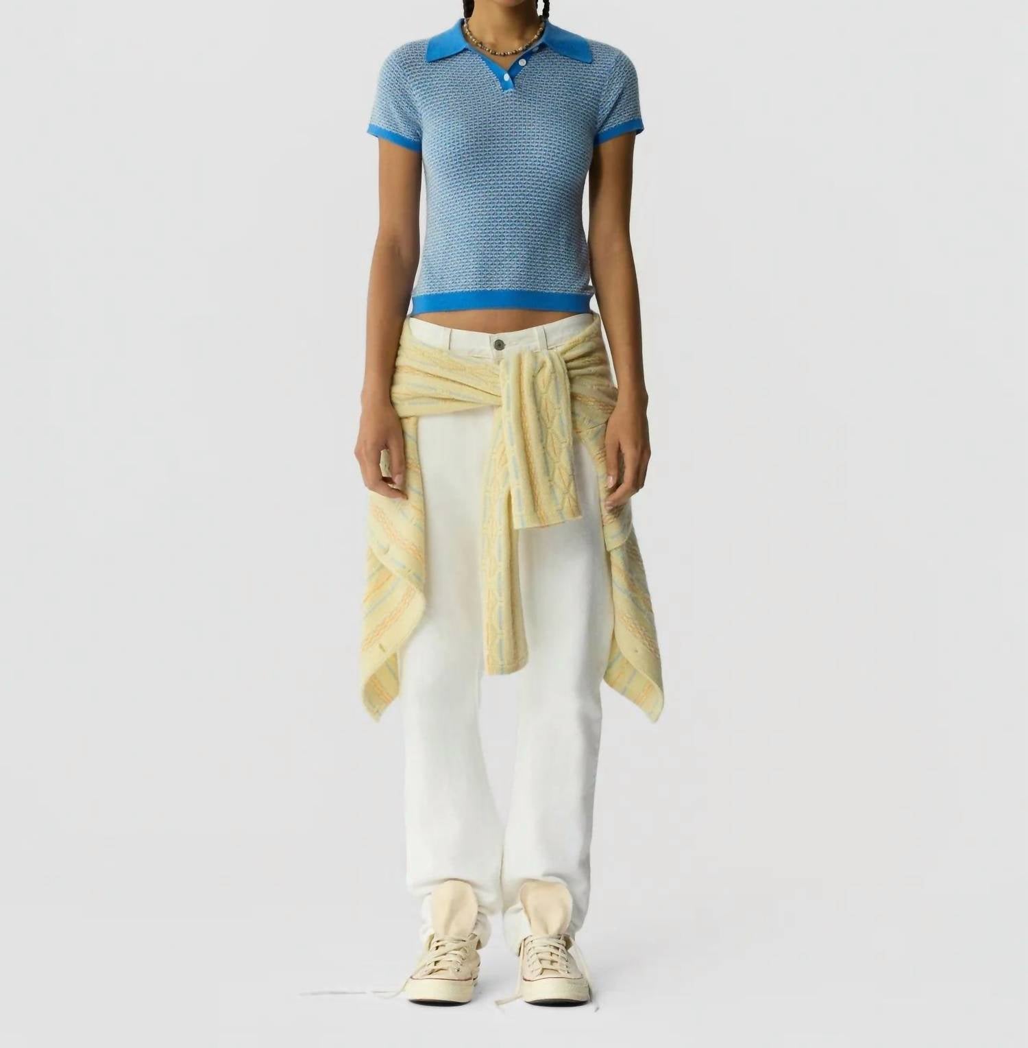 Guest In Residence Pique Shrunken Polo in residence pique shrunken polo in sail combo - women's blouse - detail view