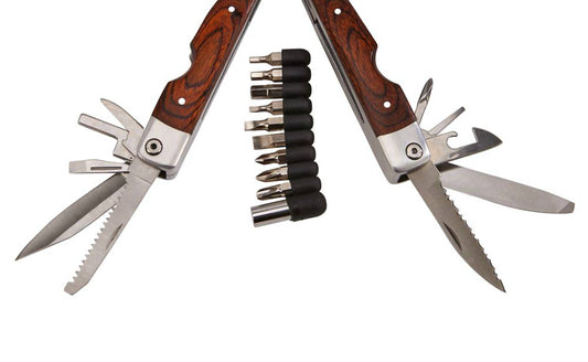 Creative Gifts International - Wood Handle Stainless Steel Multi Function Tool