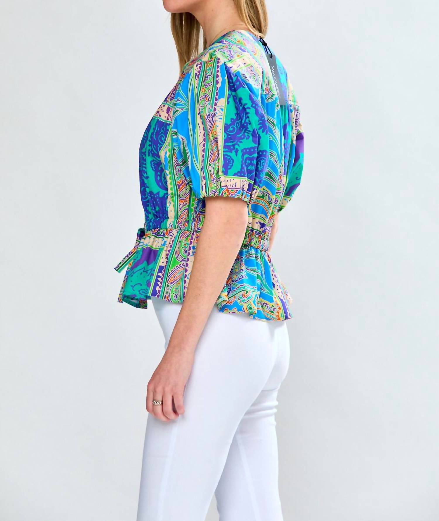 SARA CAMPBELL Laguna Puff Sleeve Blouse in paisley tiles - women's blouse - alternate view
