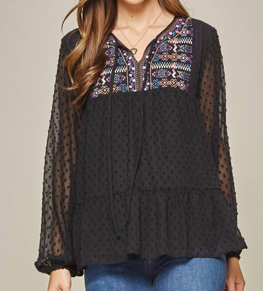 Andree By Unit - Romantic Embroidered Swiss Dot Top