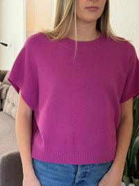 PINCH Heidi Boxy Knit Top in fuchsia - women's sweater - alternate view