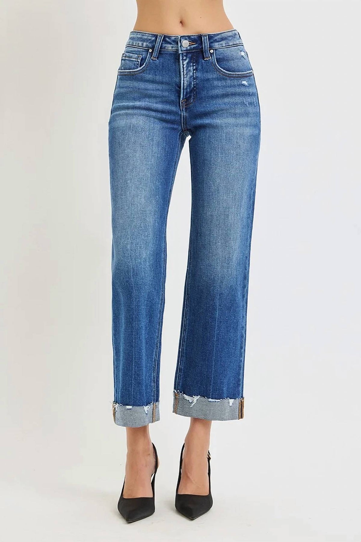 Risen - Tummy Control Mid Rise Wide Straight Jeans