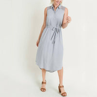 Doe and Rae Hailey Collared Belted Midi Dress in grey - women's dress
