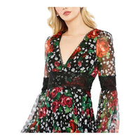 Mac Duggal - Floral Chiffon Lace Puff Sleeve Midi Dress