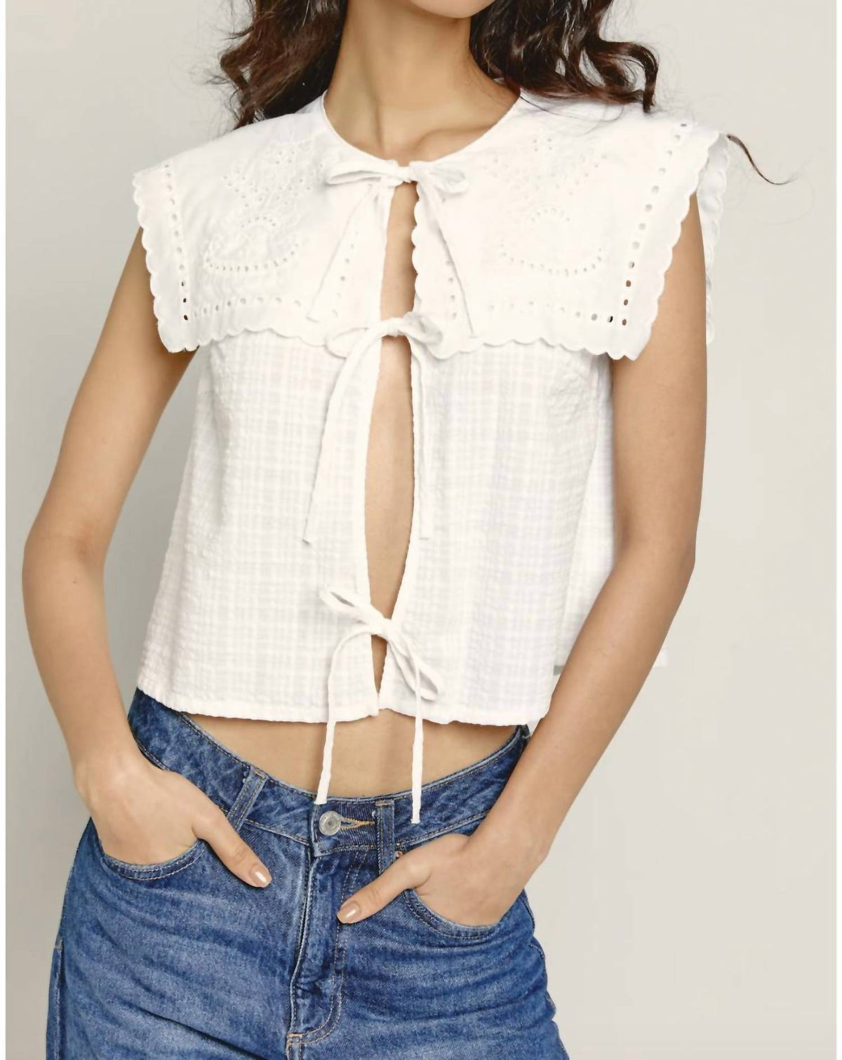 Another Girl - Cutout Tie Blouse