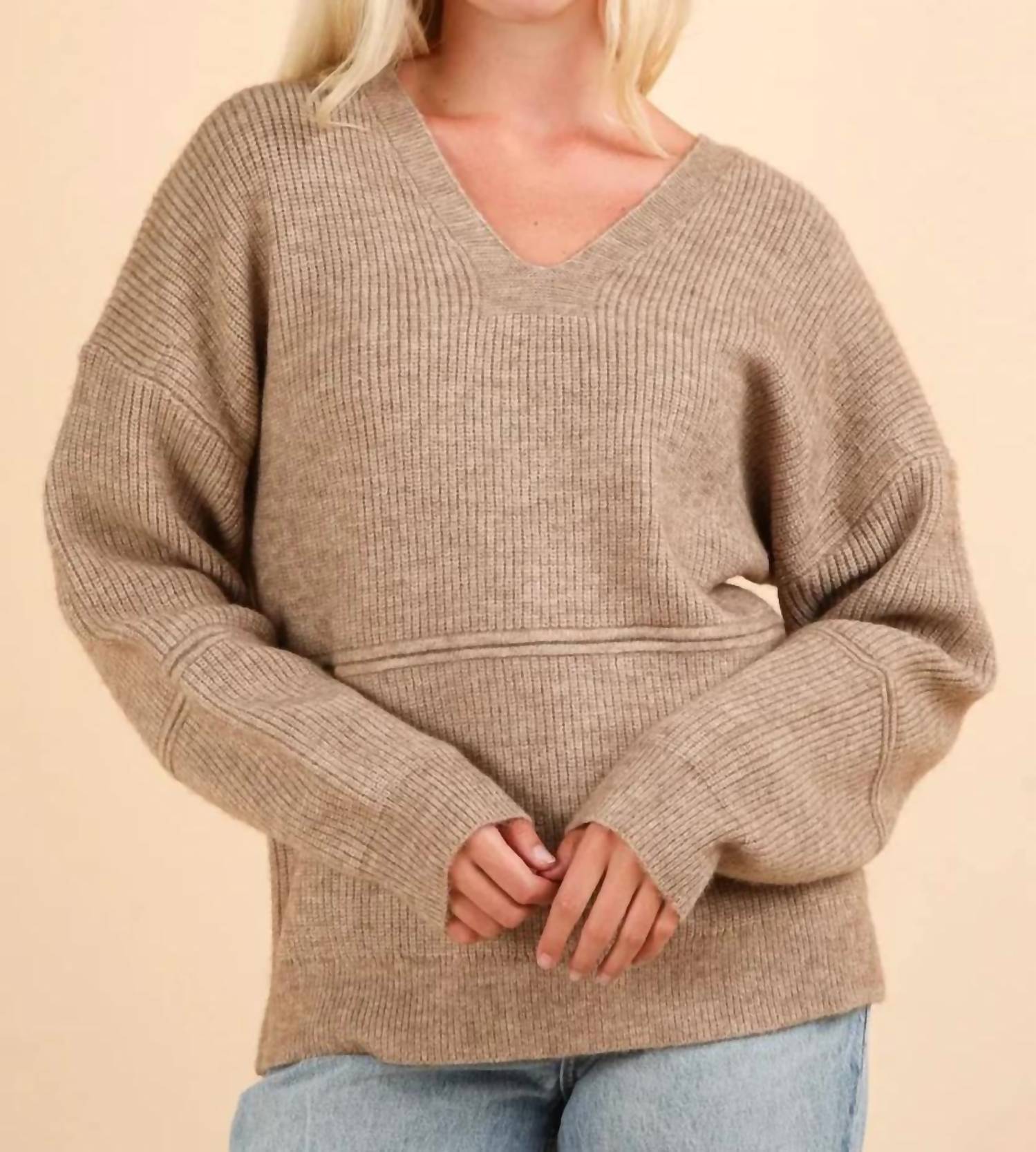 Very J - Oversized Seam Detail Drop Shoulder Hooded Sweater