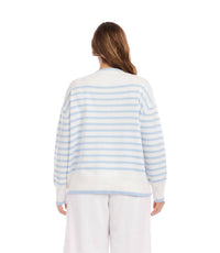 Karen Kane Stripe Cardigan Sweater - Plus in blue with off white - women's cardigan - alternate view