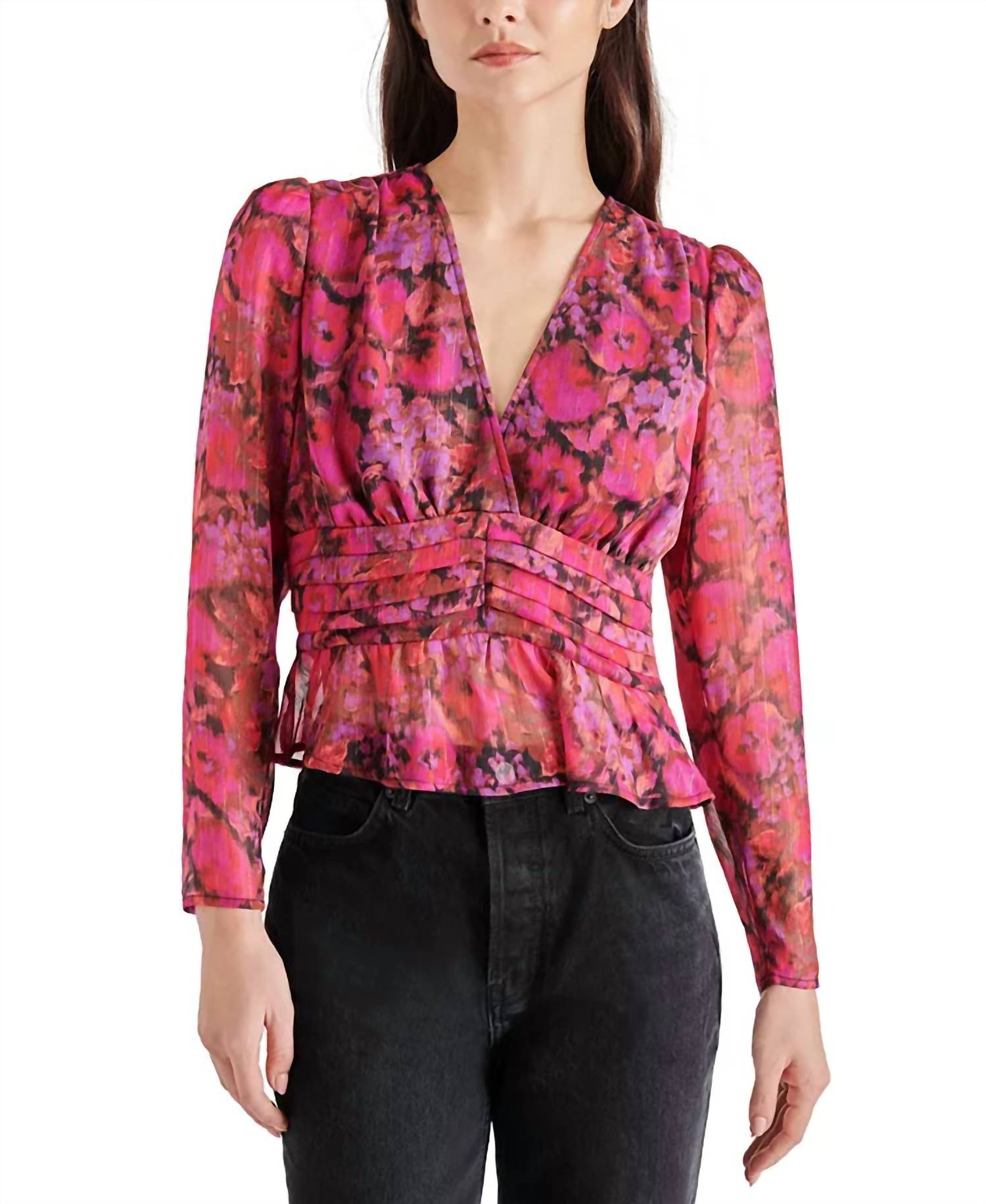 STEVE MADDEN Azura Long Sleeve Top in dark fuchsia - women's blouse - detail view
