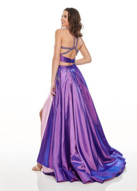 Rachel Allan - Two-piece Beaded Halter Ballgown With High Slit