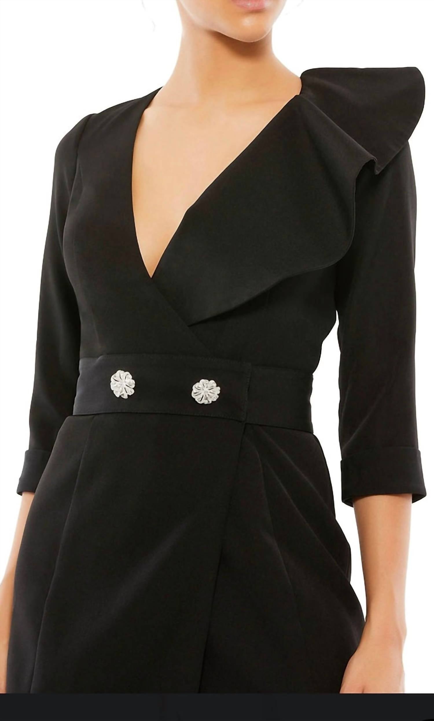 Mac Duggal - Ruffled Faux Tuxedo Mini Dress