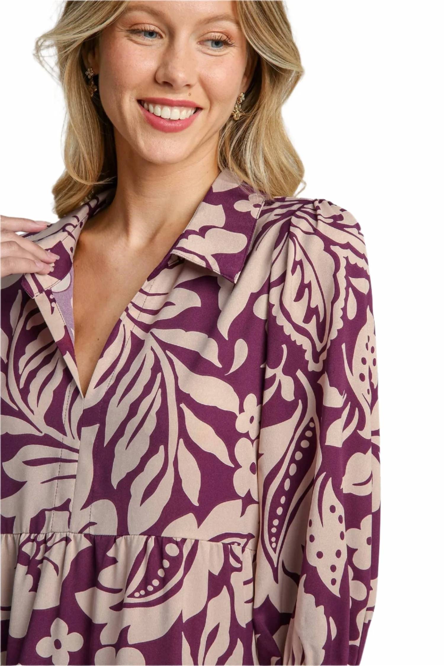 Umgee - Two Tone Floral Print Midi Dress