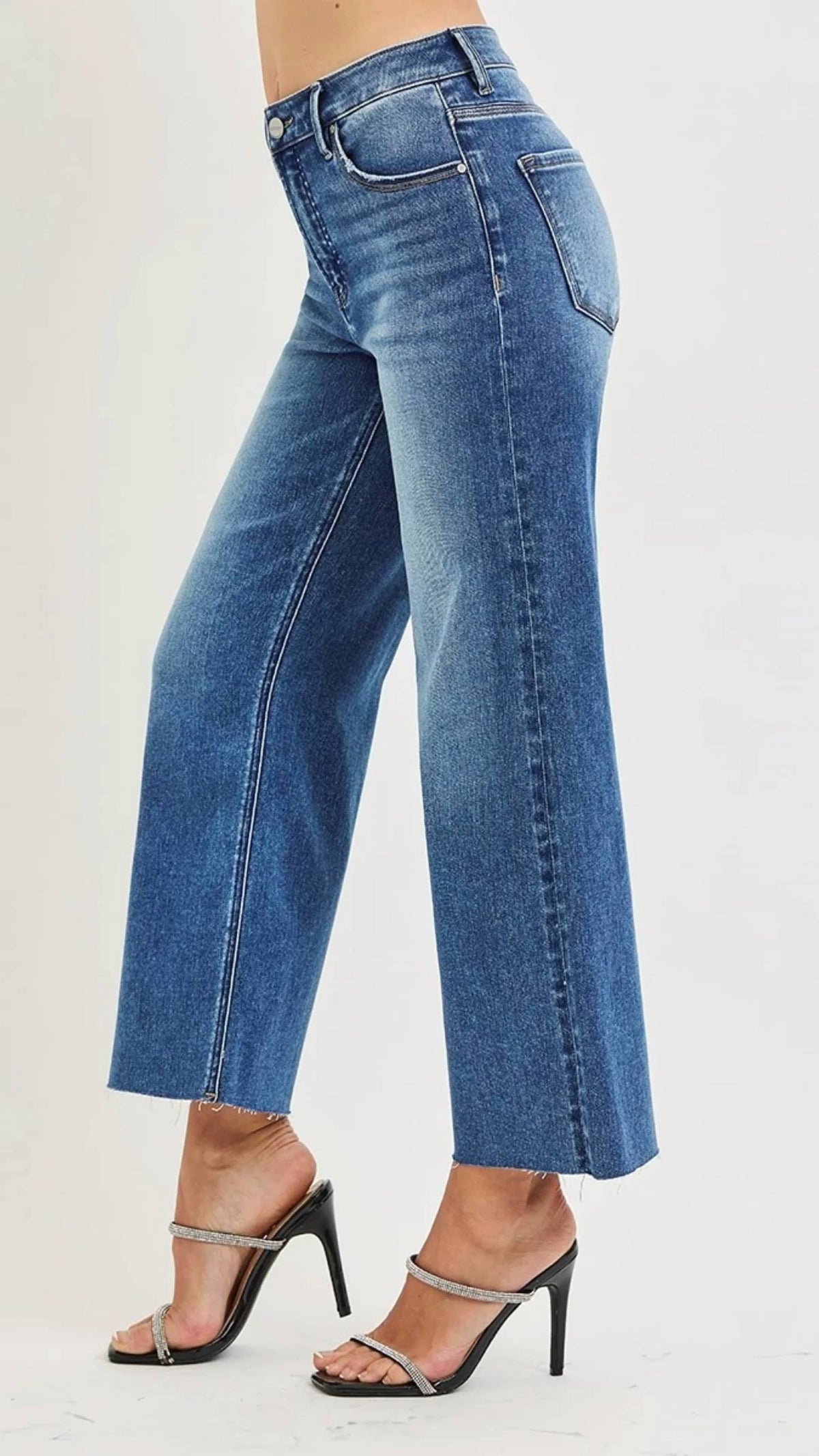 Risen - High Rise Tummy Control Crop Wide Creased Seam Jeans