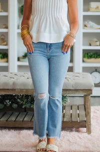 HIDDEN Cropped Frayed Flare Jean in light wash - women's jeans