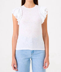 GOLDIE Sleeveless Double Ruffle Tee in white - women's blouse