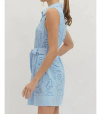 entro Floral Lace Overlay And Self Tie Belt Mini Dress in light blue - women's dress - alternate view