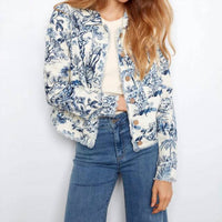 Charlie B - Printed Linen Jacket With Frayed Hem - Plus