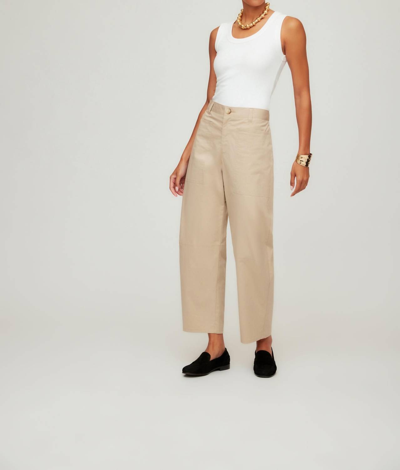 Fifteen Twenty Sondra Barrel Leg Pants in stone - women's pants - detail view
