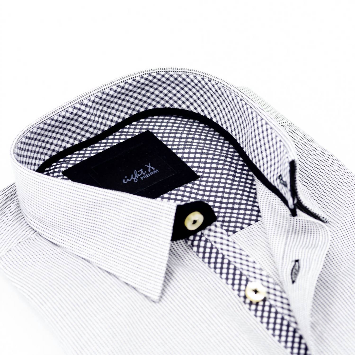 Eight X - Men's Button Down Jacquard Shirt With Checkered Trim