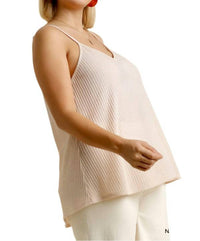 Umgee - Waffle Knit V-neck Tank Top