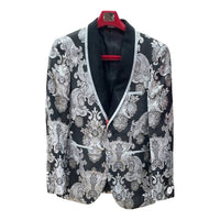 MAZARI Men's Metallic Blazer With Bow Tie in silver - men's jacket