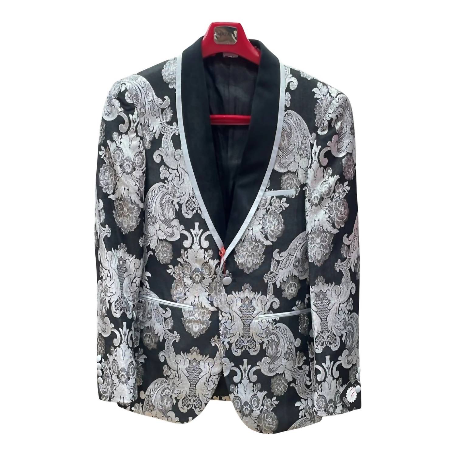 MAZARI Men's Metallic Blazer With Bow Tie in silver - men's jacket