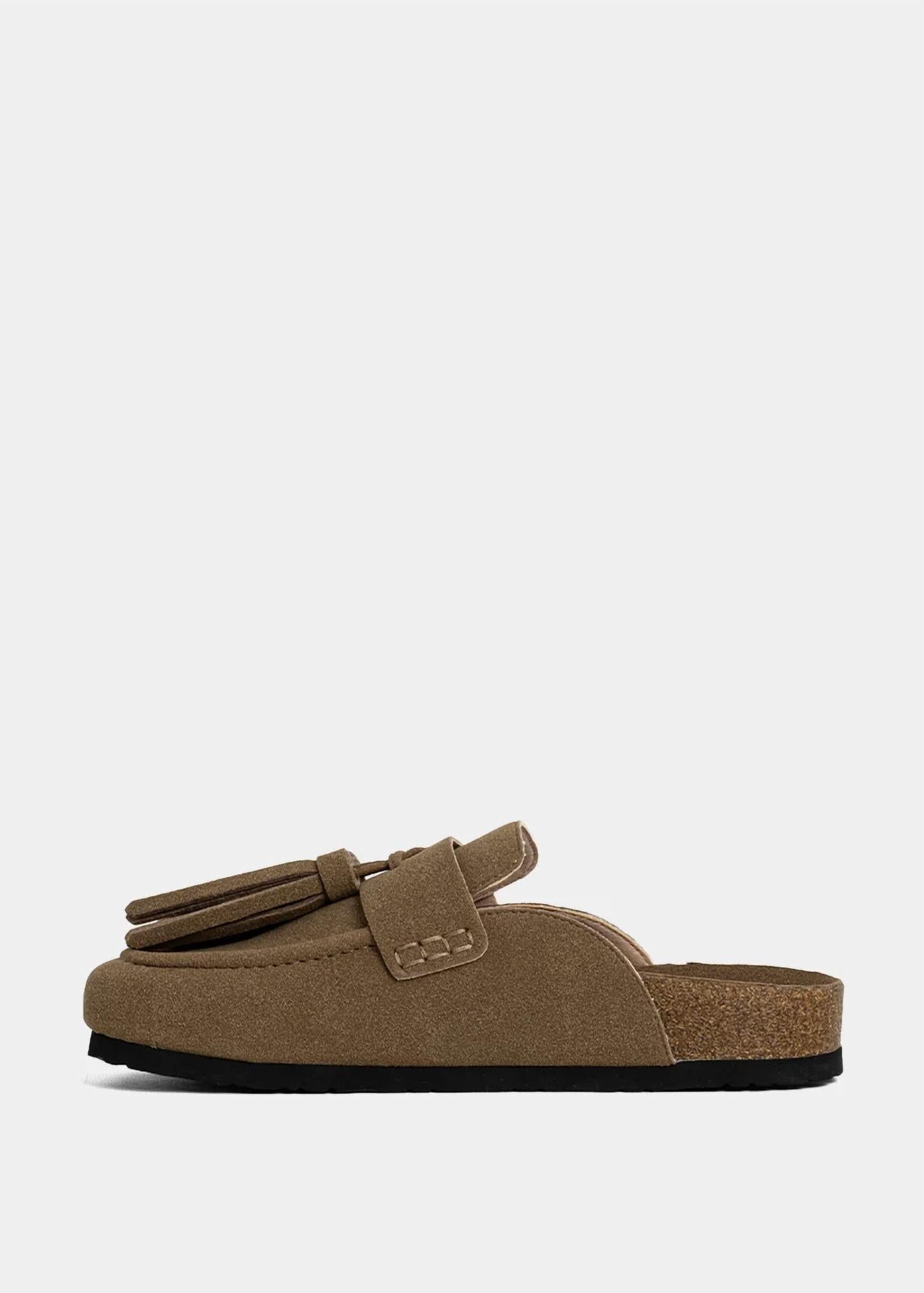 SHU SHOP Women's Ariana Moccasin in taupe suede - women's shoe - detail view