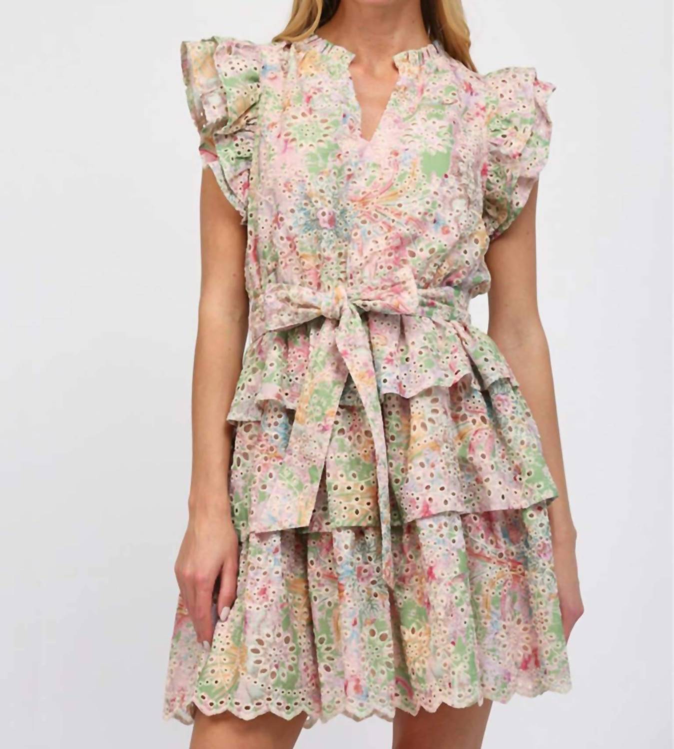 Fate Floral Eyelet Lace Dress in beige - women's dress