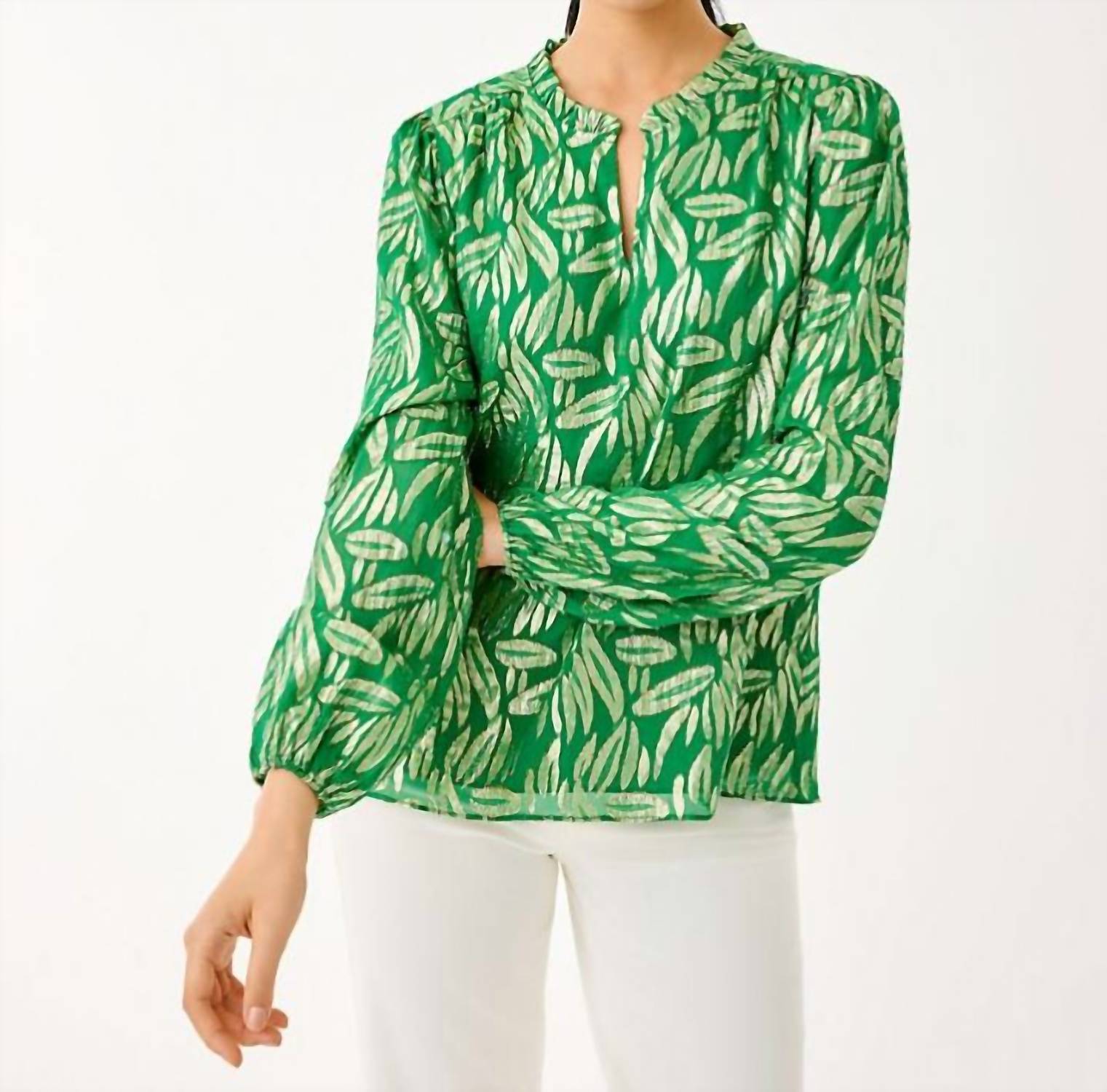 Lilly Pulitzer GIANA LONG SLEEVE SILK TOP in green - women's blouse