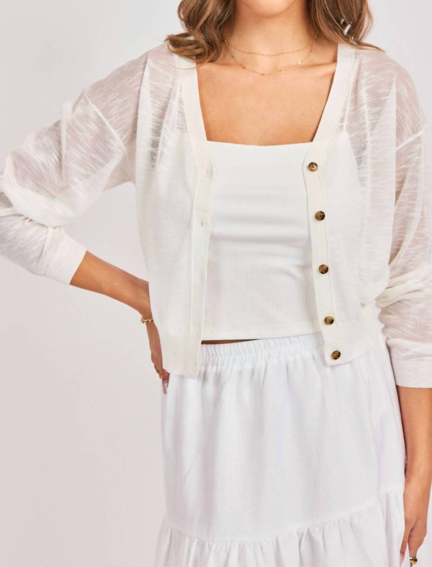 Sadie & Sage Women's Evie Button Front Cardigan in white - women's cardigan - alternate view