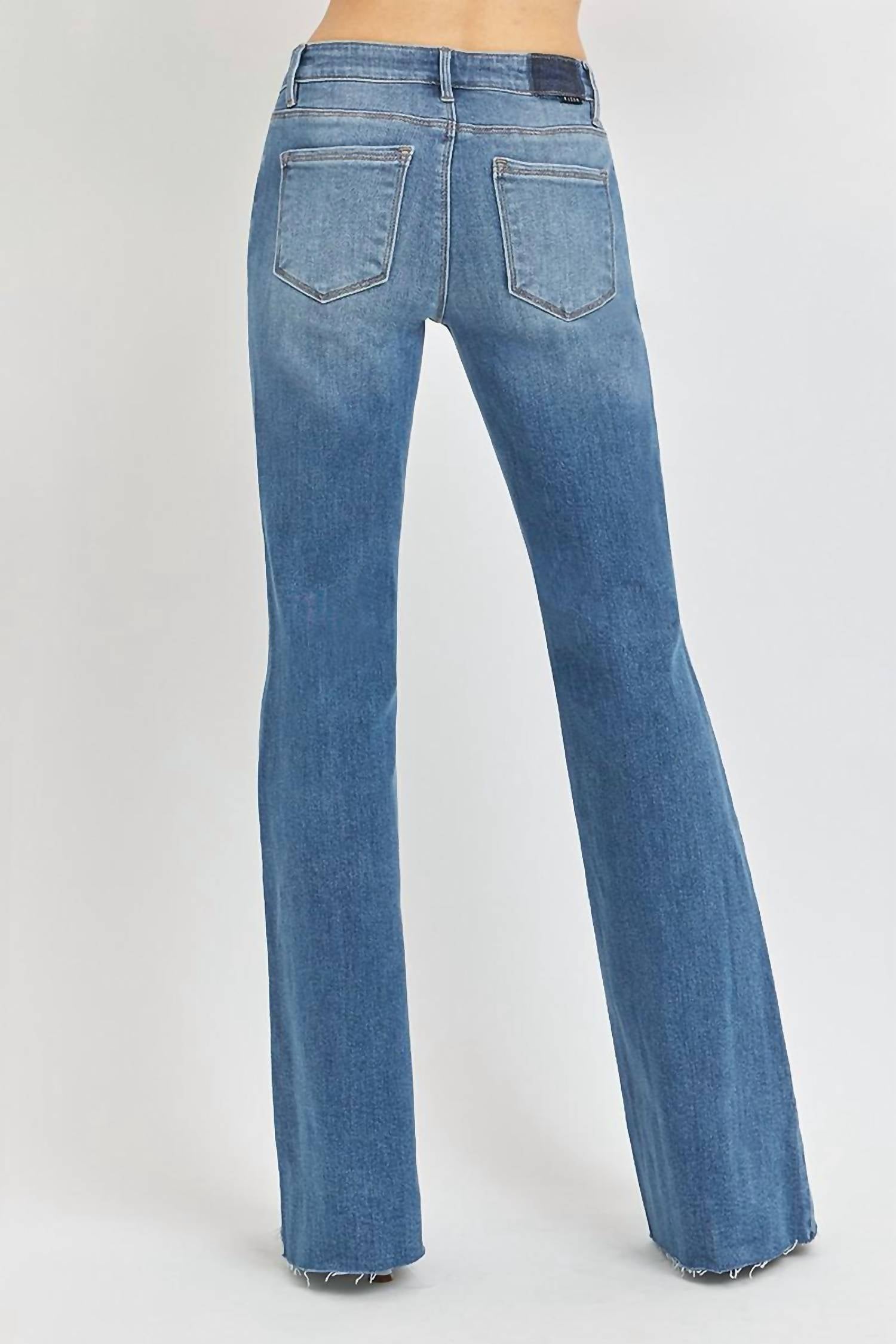 Risen - Mid Rise Flare Raw Cut Hem Jeans