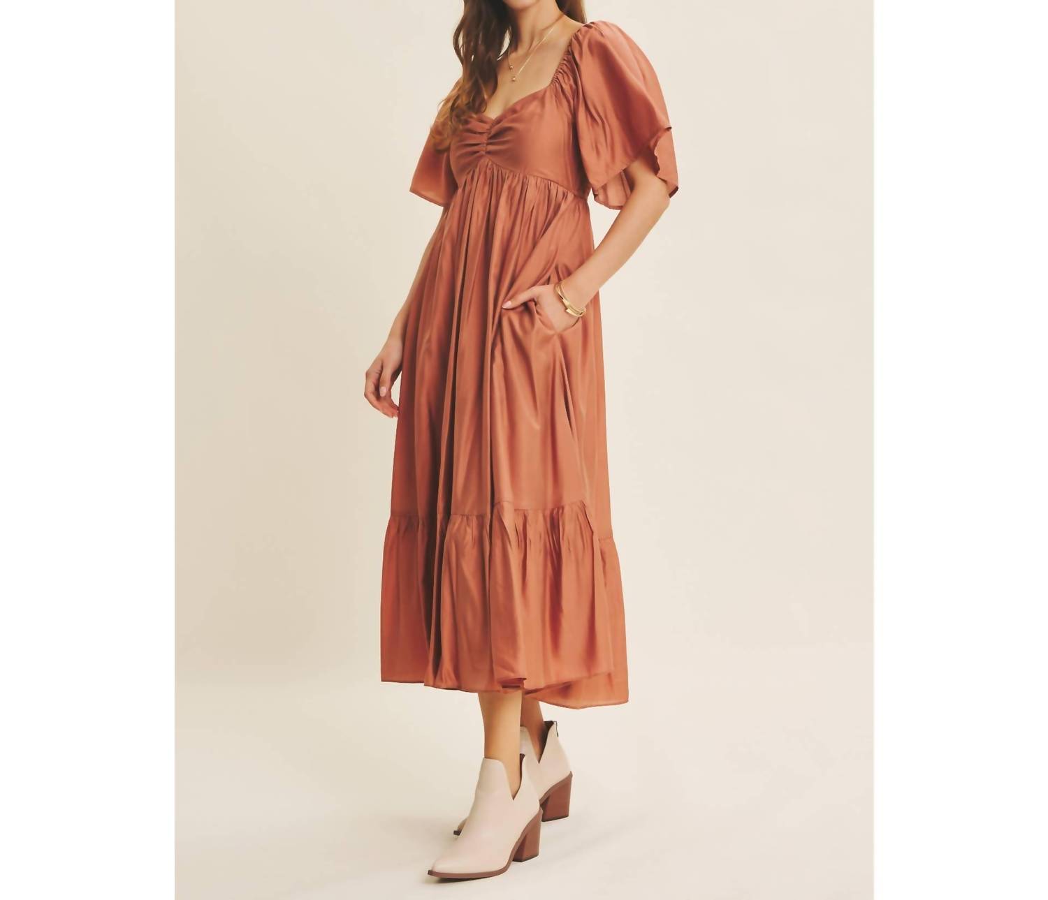 In February - Sweetheart Smocked Flowy Midi Dress