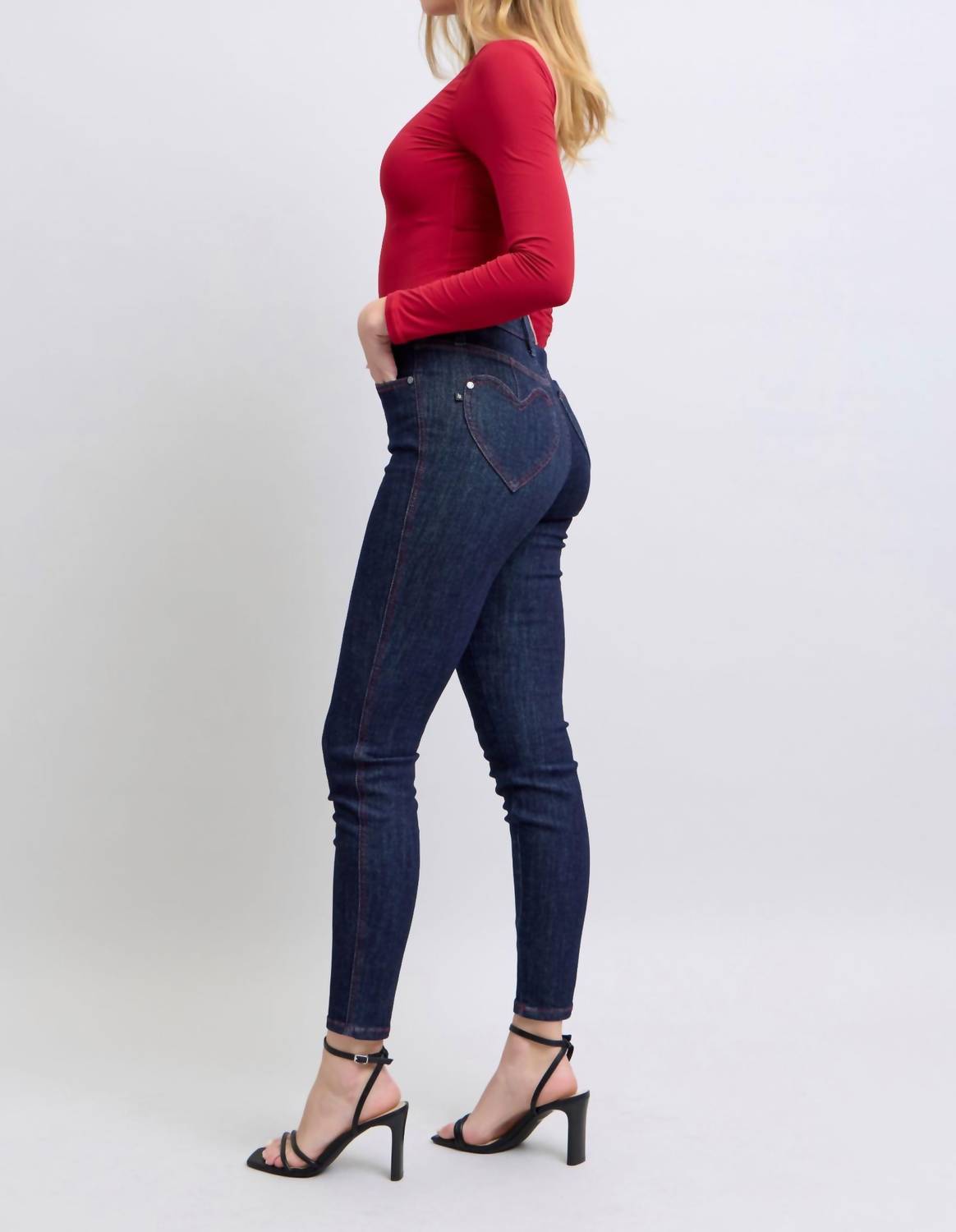 Judy Blue High Waist Heart Shaped Pockets Skinny Jeans in dark wash - women's jeans - alternate view