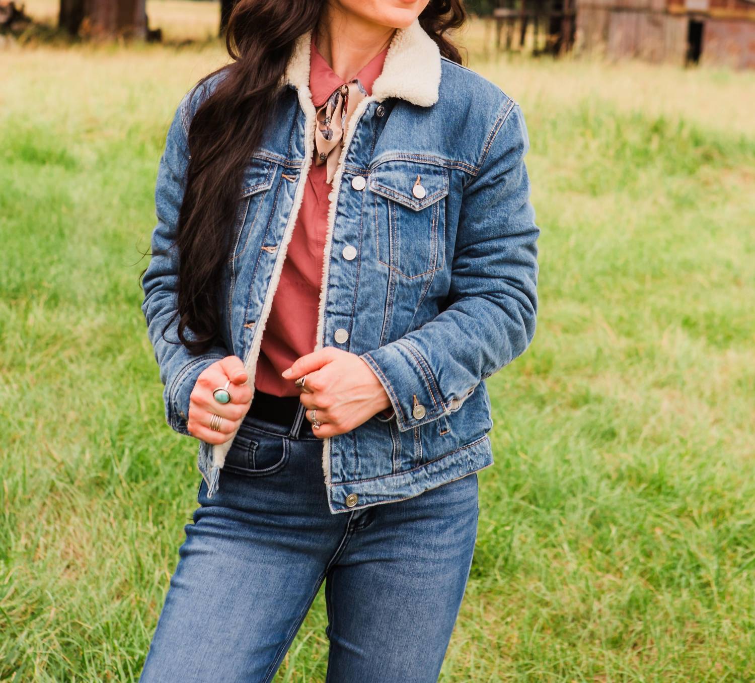 KanCan Esther Sherpa Denim Jacket in blue - women's jacket