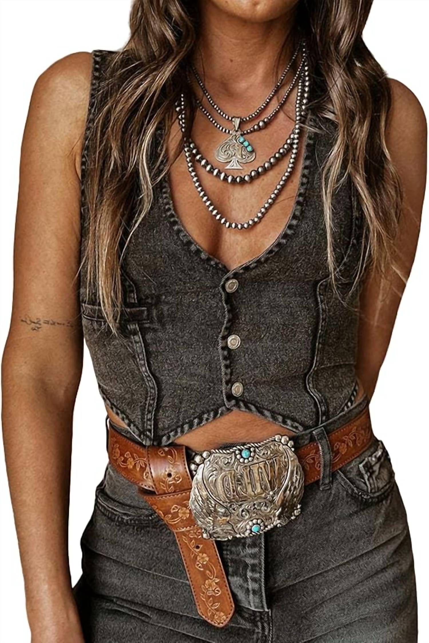 Rosa Clothing - Hottie Sleeveless V-Neck Denim Tank Top Vest