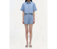 JONATHAN SIMKHAI Bishop Cotton Top in stratus - women's shirt