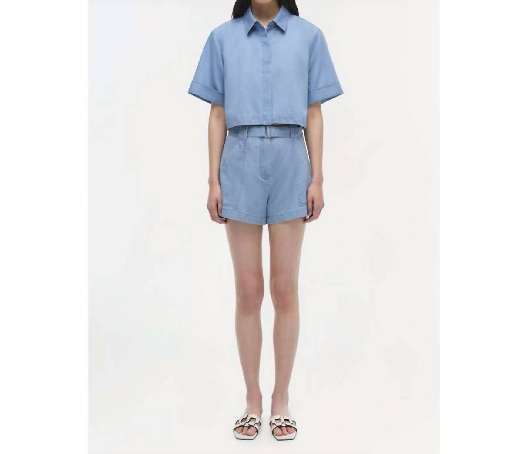 JONATHAN SIMKHAI Bishop Cotton Top in stratus - women's shirt