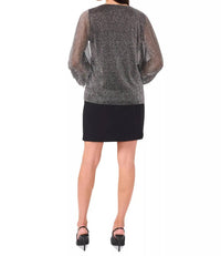 Vince Camuto - Metallic V-neck Sheer Sleeve Top