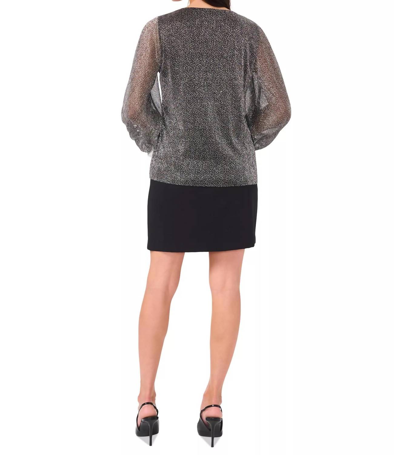 Vince Camuto - Metallic V-neck Sheer Sleeve Top