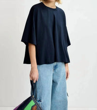 ESSENTIEL ANTWERP Grovel Tee With Satin Back Panel in navy - women's t-shirt