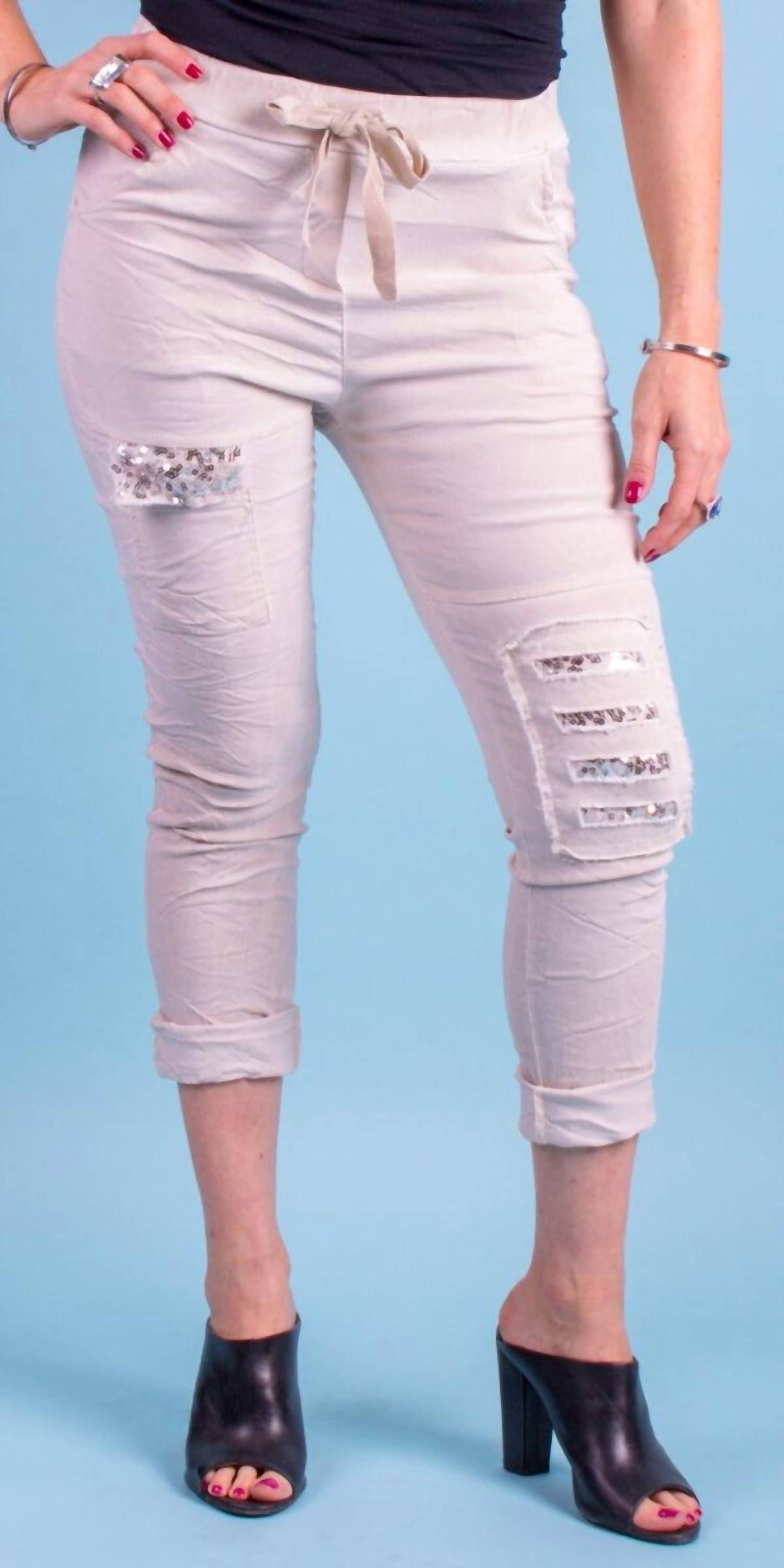 GIGI MODA Toppa Sequin Pants in beige - women's pants