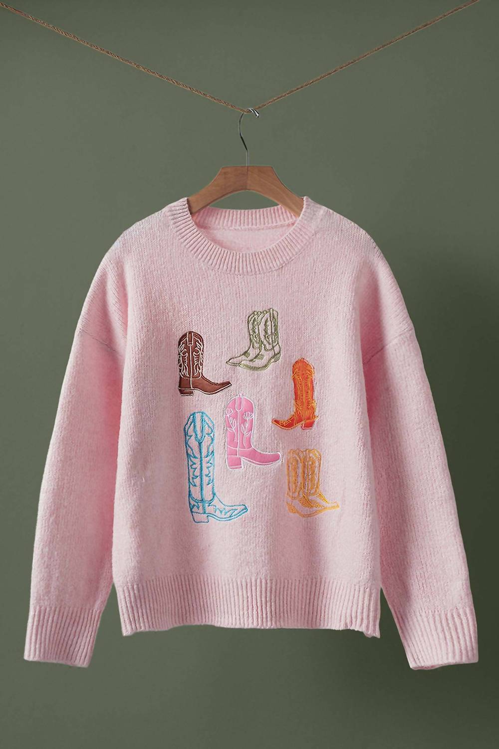 Urban Daizy Western Embroidered Cowboy Boot Sweater in pink - women's sweater - view 9